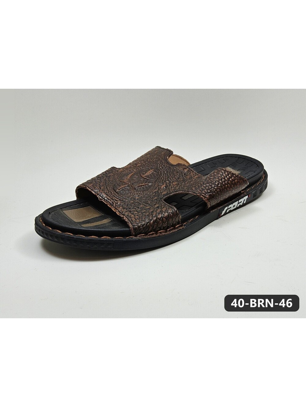 Men's Brown Croc-Embossed Slide Sandals